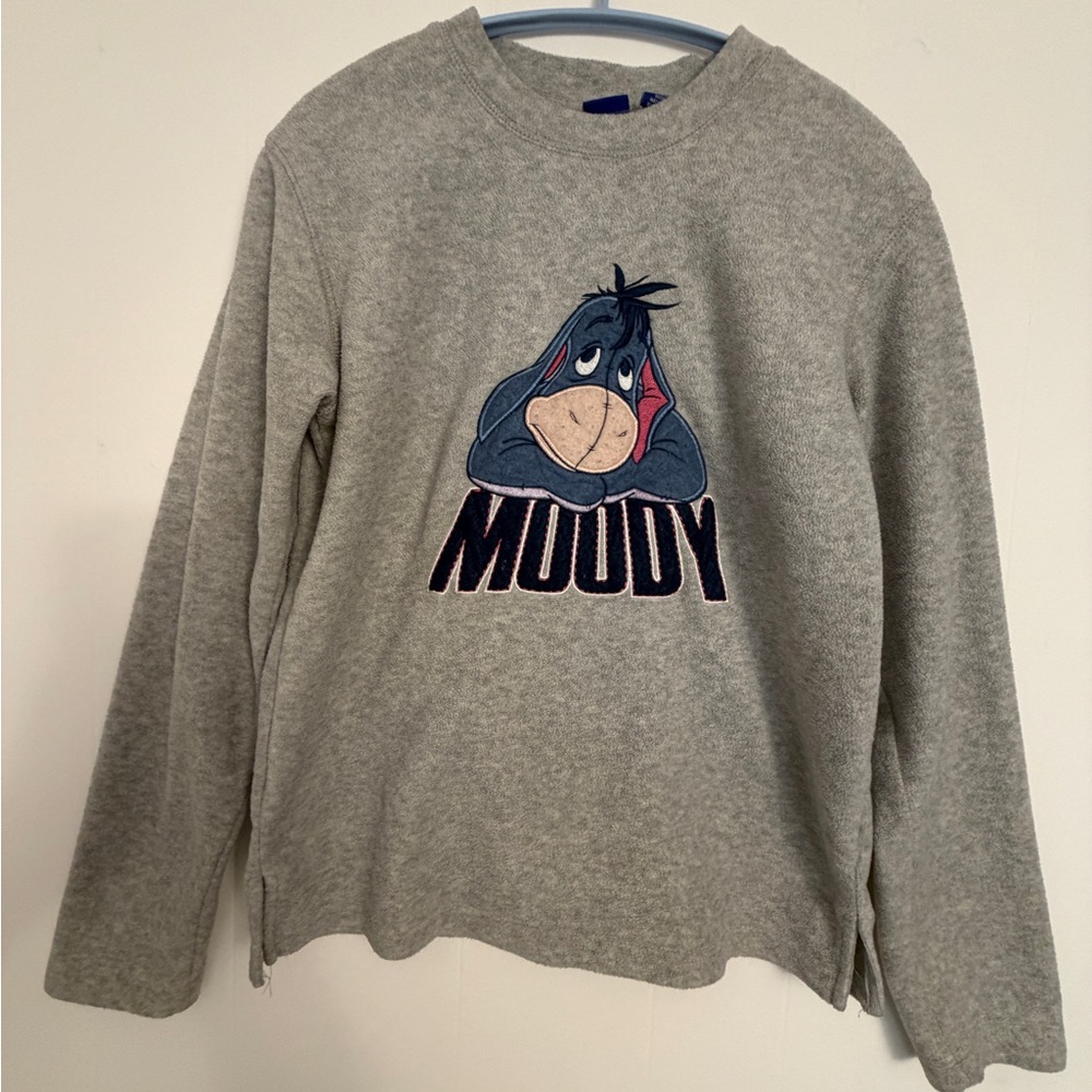 Vtg Disney Fleece Sweatshirt Womens Small Gray Eeyore Moody Embroidered Y2K - Picture 2 of 4